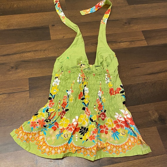 Green Halter Top Floral Summery - Picture 3 of 3